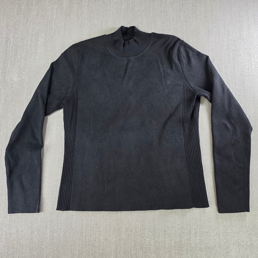 David‎ Brooks Sweater Women Small Black Mock Neck Ribbed Side Long Sleeve
